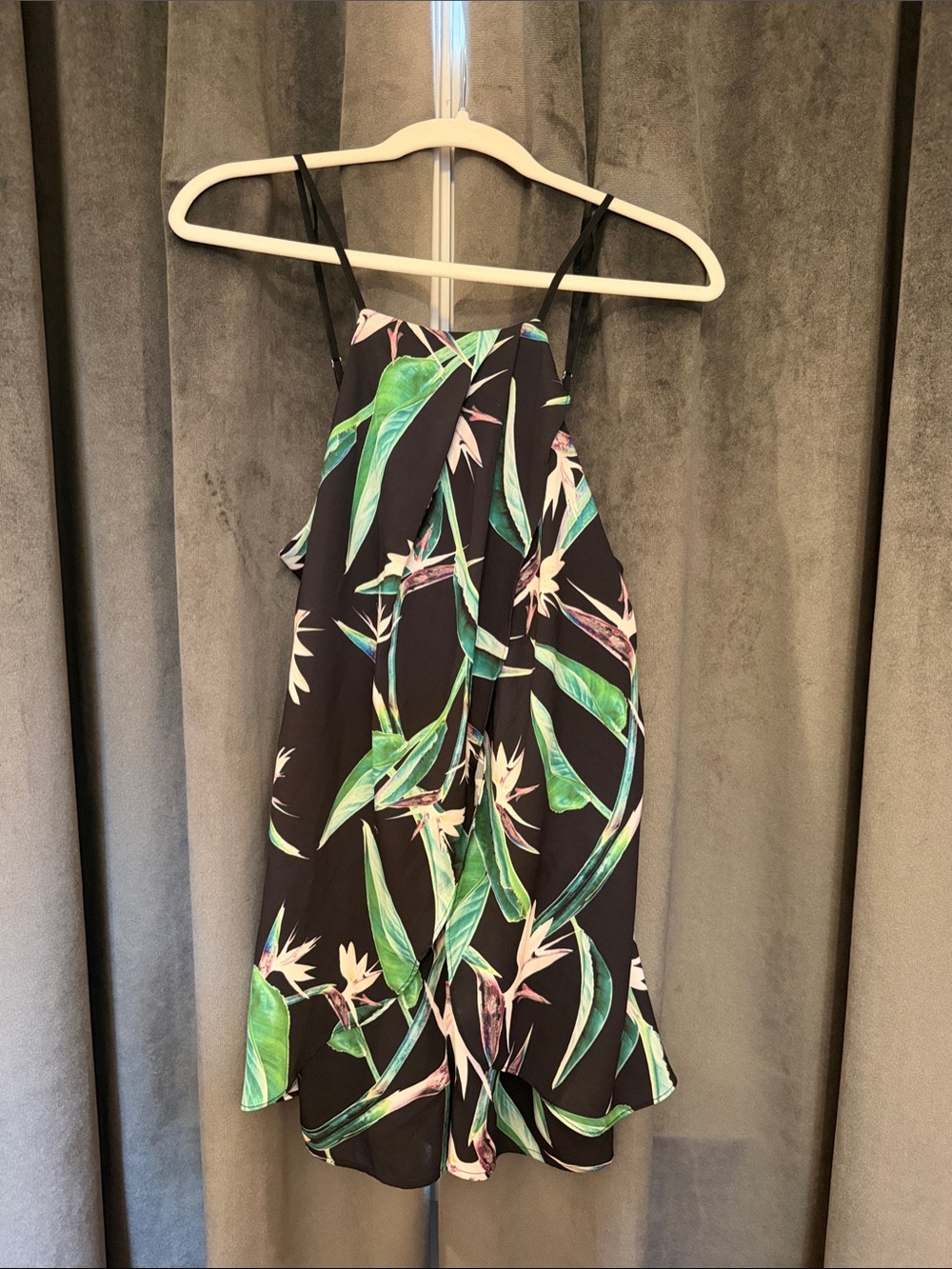 Women’s Black Tropical-Leaf Halter One-Piece